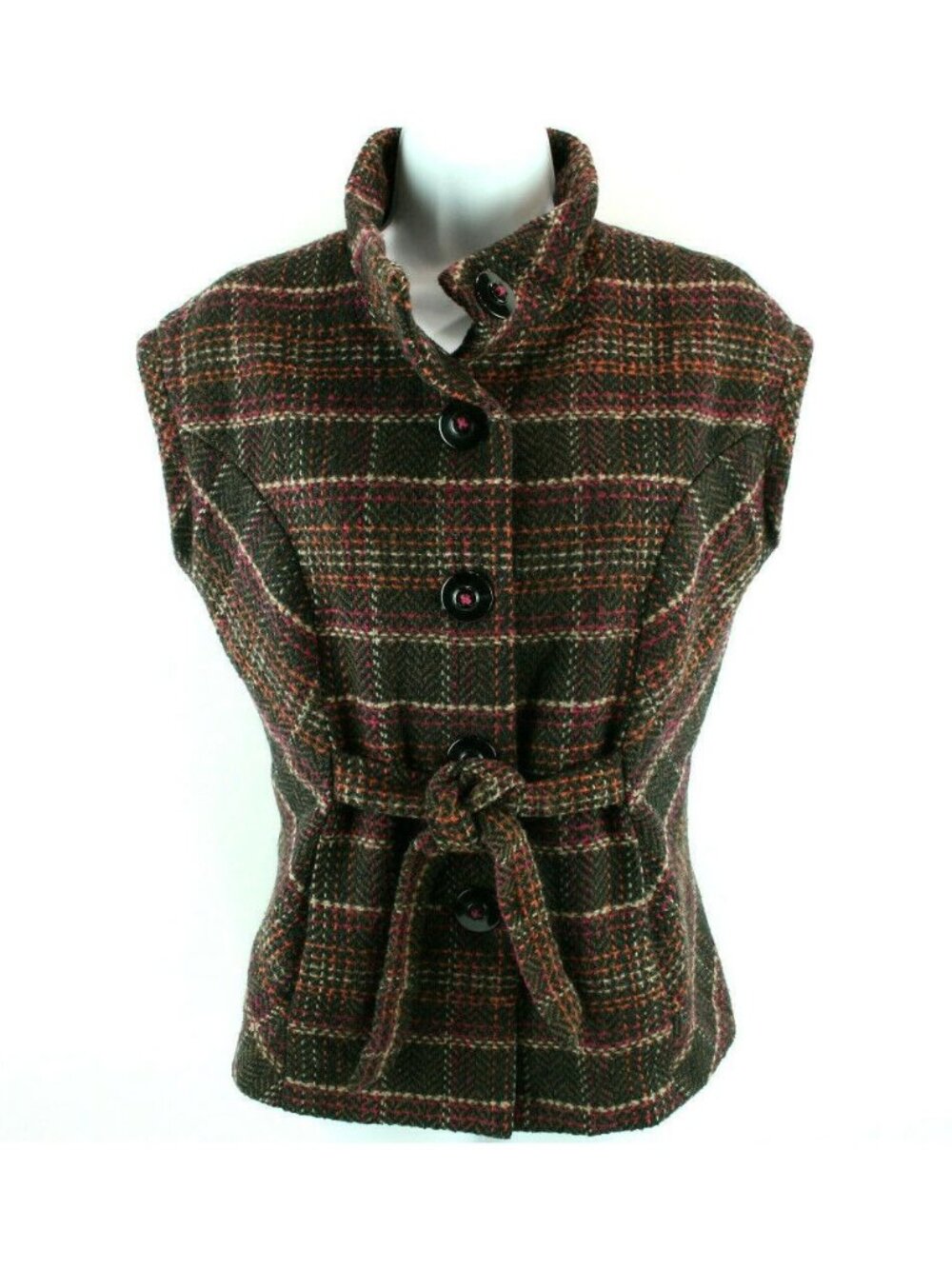 Cabi Womens Sz S Sweater Tweed Style 691 Tie Front Chunky Cardigan Sleeveless
